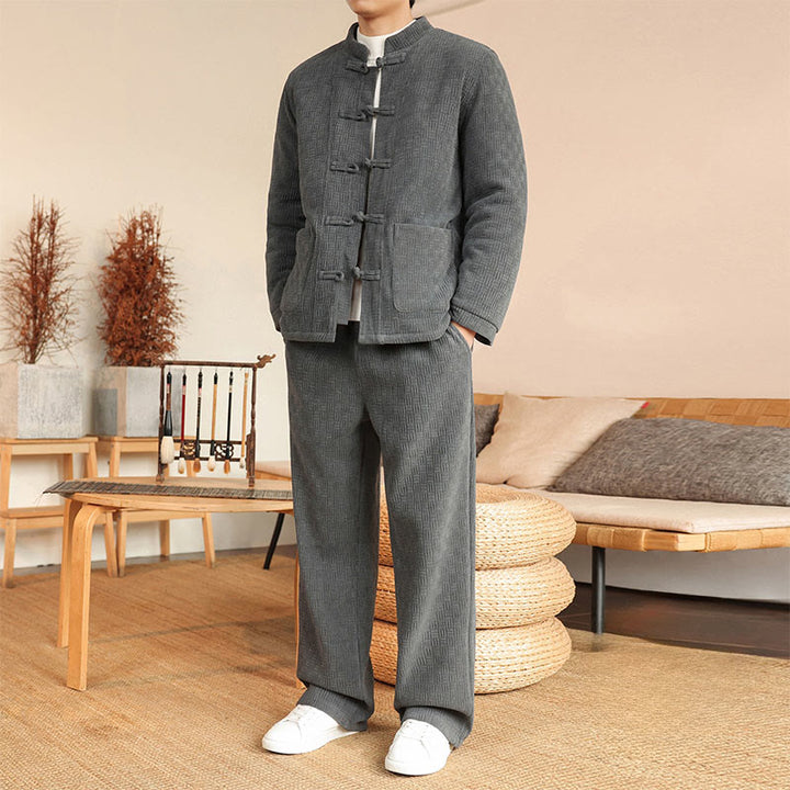 Set di 2 giacche e pantaloni invernali da uomo in cotone con bottoni a rana, a maniche lunghe, con tasche, Buddha Stones - image 7