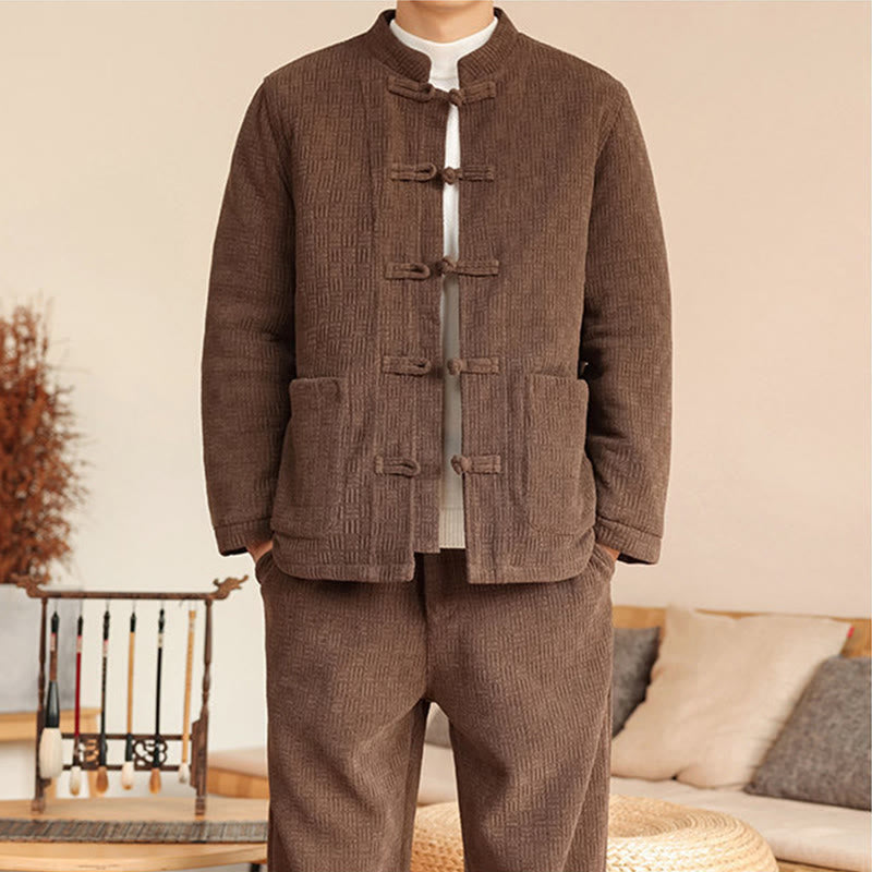 Set di 2 giacche e pantaloni invernali da uomo in cotone con bottoni a rana, a maniche lunghe, con tasche, Buddha Stones - image 33