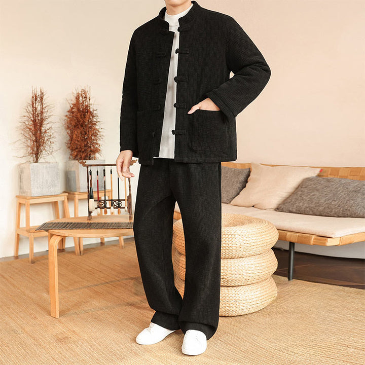 Set di 2 giacche e pantaloni invernali da uomo in cotone con bottoni a rana, a maniche lunghe, con tasche, Buddha Stones - image 19