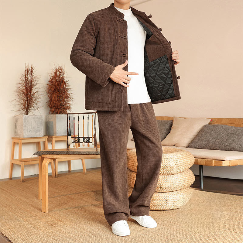 Set di 2 giacche e pantaloni invernali da uomo in cotone con bottoni a rana, a maniche lunghe, con tasche, Buddha Stones - image 30