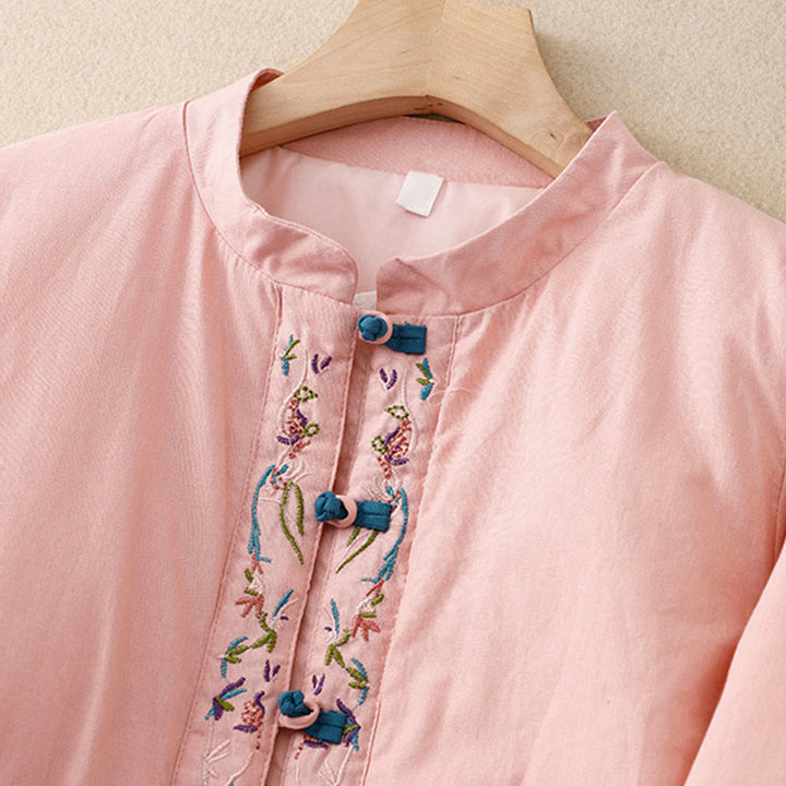 Giacca termica da donna a maniche lunghe con bottoni a rana e ricamo floreale invernale Buddha Stones - image 9