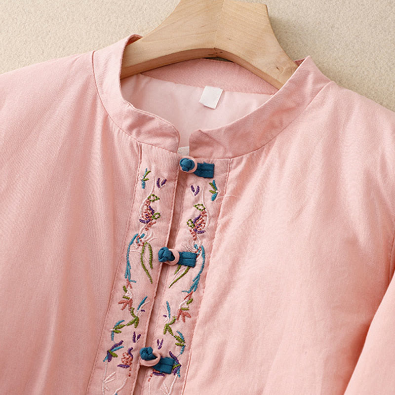 Giacca termica da donna a maniche lunghe con bottoni a rana e ricamo floreale invernale Buddha Stones - image 9