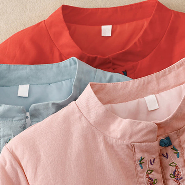 Giacca termica da donna a maniche lunghe con bottoni a rana e ricamo floreale invernale Buddha Stones - image 24