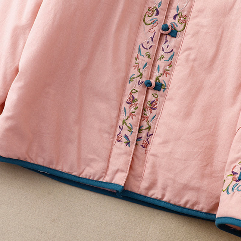 Giacca termica da donna a maniche lunghe con bottoni a rana e ricamo floreale invernale Buddha Stones - image 10