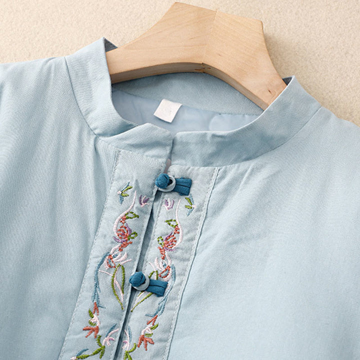 Giacca termica da donna a maniche lunghe con bottoni a rana e ricamo floreale invernale Buddha Stones - image 2