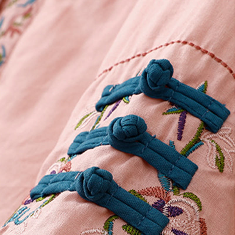 Giacca termica da donna a maniche lunghe con bottoni a rana e ricamo floreale invernale Buddha Stones - image 14