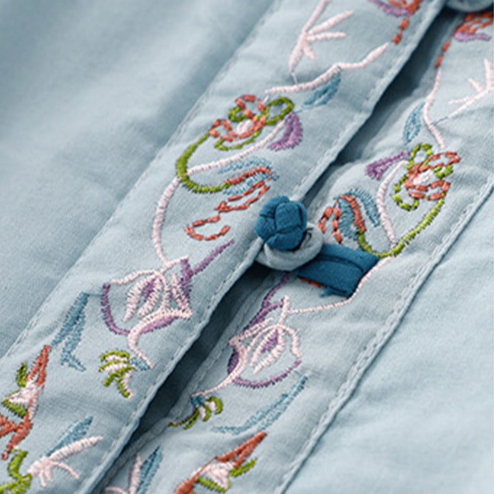 Giacca termica da donna a maniche lunghe con bottoni a rana e ricamo floreale invernale Buddha Stones - image 3