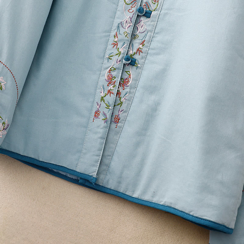 Giacca termica da donna a maniche lunghe con bottoni a rana e ricamo floreale invernale Buddha Stones - image 4