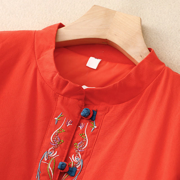 Giacca termica da donna a maniche lunghe con bottoni a rana e ricamo floreale invernale Buddha Stones - image 18