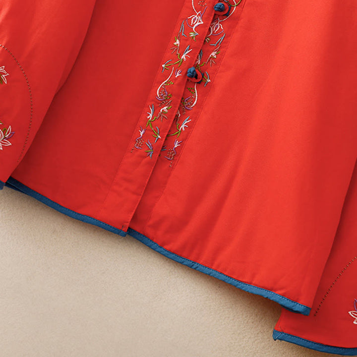 Giacca termica da donna a maniche lunghe con bottoni a rana e ricamo floreale invernale Buddha Stones - image 20