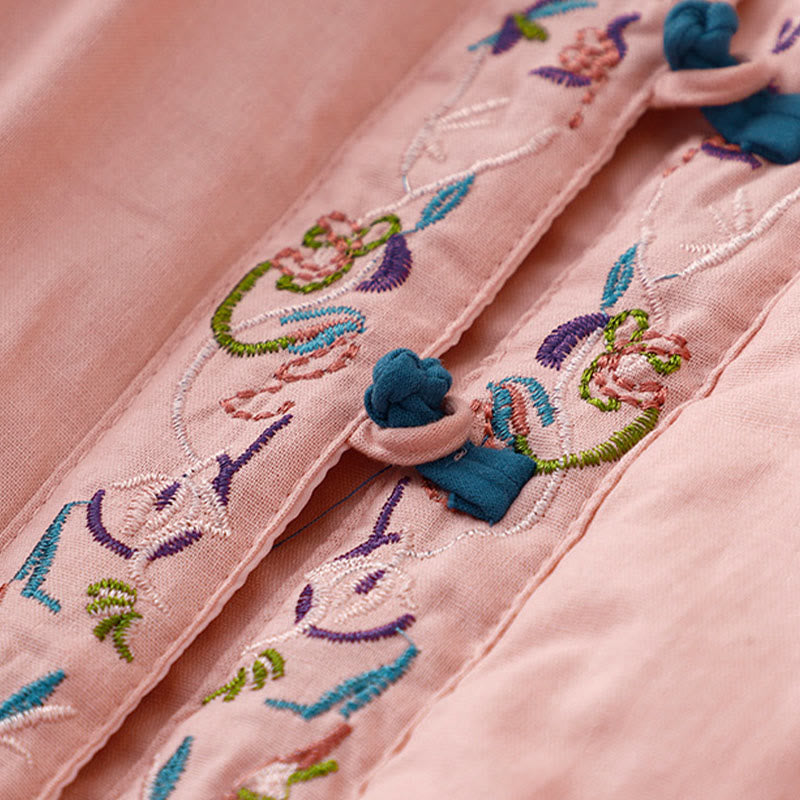 Giacca termica da donna a maniche lunghe con bottoni a rana e ricamo floreale invernale Buddha Stones - image 11