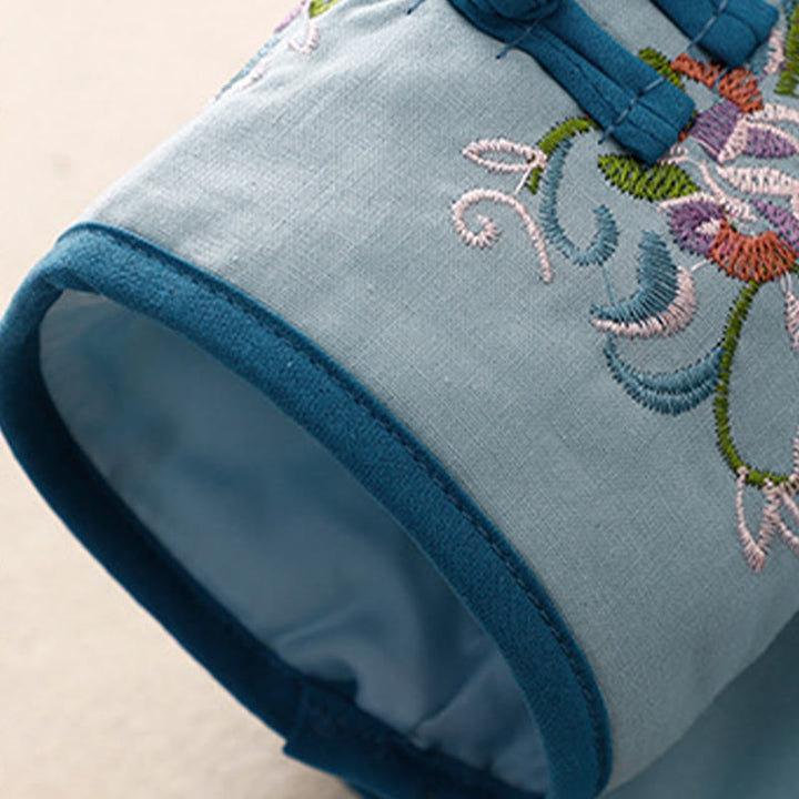 Giacca termica da donna a maniche lunghe con bottoni a rana e ricamo floreale invernale Buddha Stones - image 6