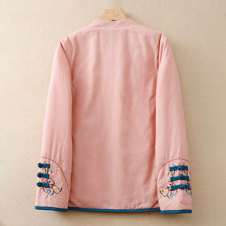 Giacca termica da donna a maniche lunghe con bottoni a rana e ricamo floreale invernale Buddha Stones - image 8