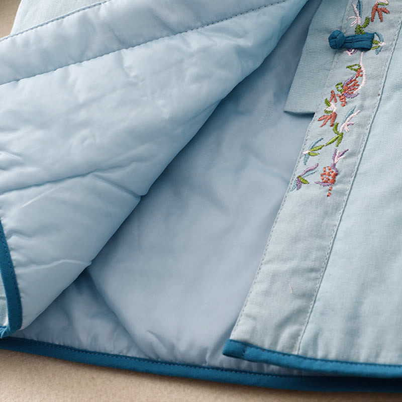 Giacca termica da donna a maniche lunghe con bottoni a rana e ricamo floreale invernale Buddha Stones - image 5