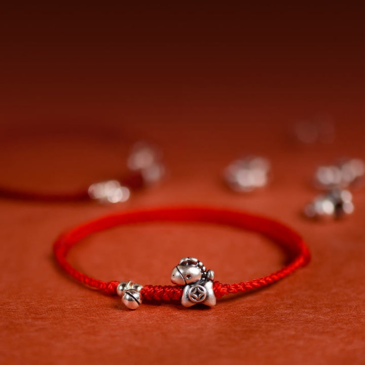 Braccialetto alla caviglia per bambini e adulti con campanella in argento sterling 925 , Buddha Stones, anno del cavallo, in argento sterling 999 - image 0