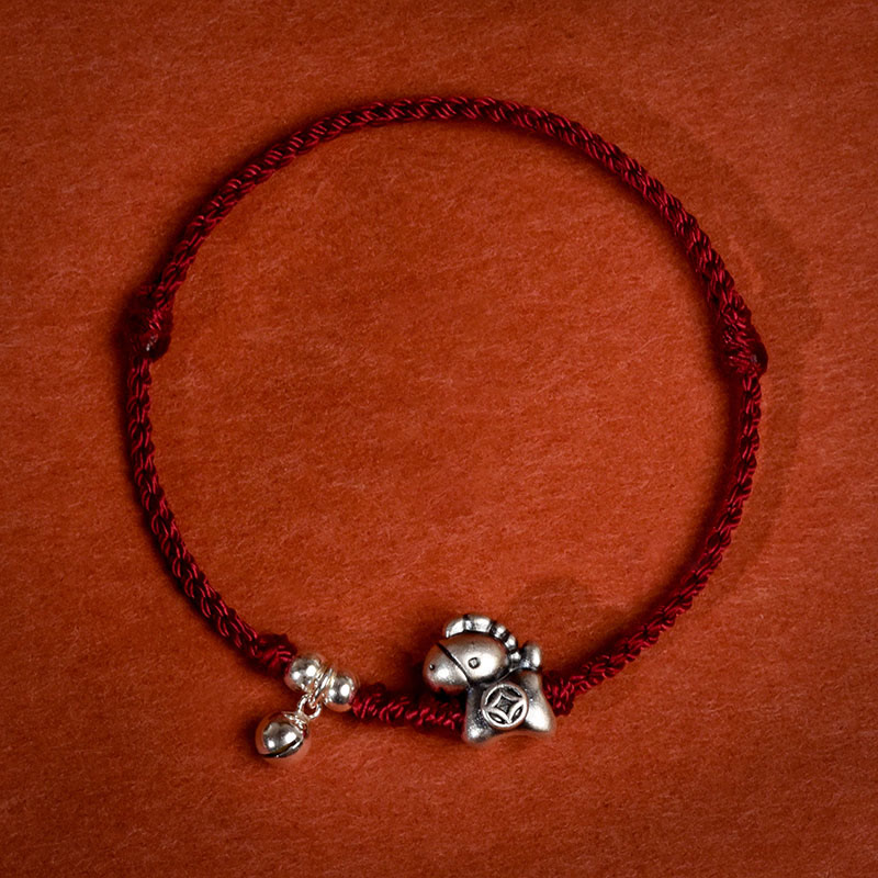 Braccialetto alla caviglia per bambini e adulti con campanella in argento sterling 925 , Buddha Stones, anno del cavallo, in argento sterling 999 - corda rosso scuro - Cavigliera per bambini (circonferenza 18-23 cm) - image 16