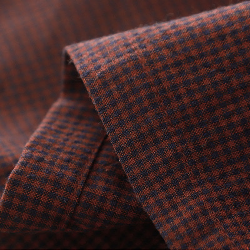 Abito midi a maniche lunghe con tasche, colletto rialzato, bottoni a rana e motivo scozzese marrone autunnale Buddha Stones - image 11