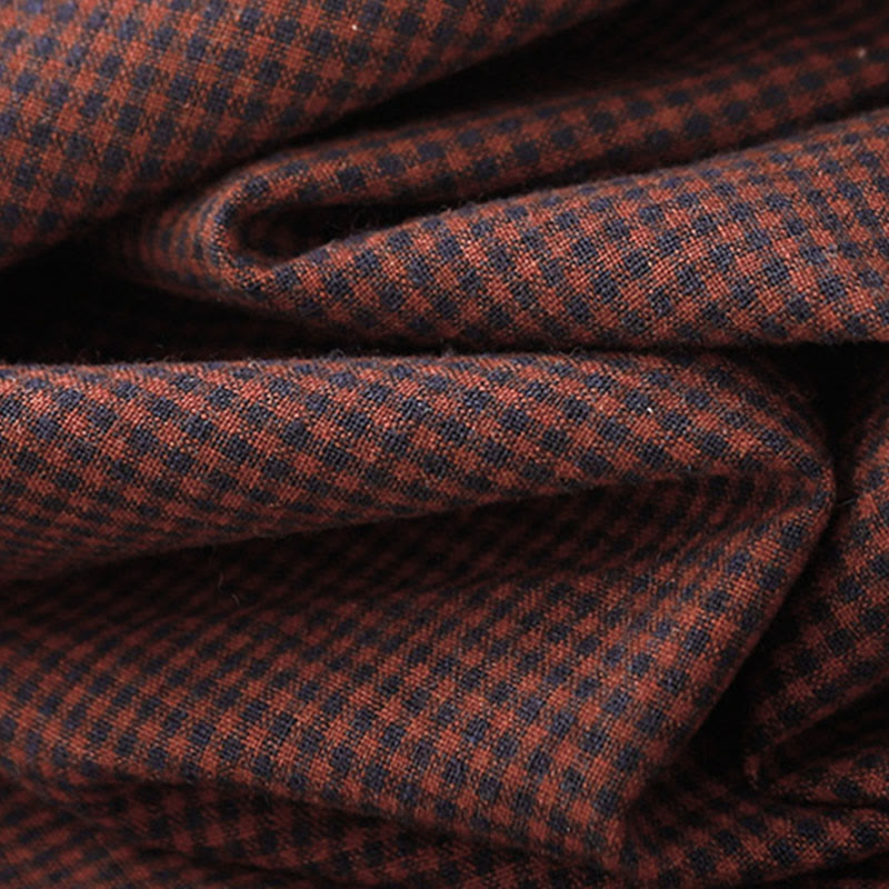 Abito midi a maniche lunghe con tasche, colletto rialzato, bottoni a rana e motivo scozzese marrone autunnale Buddha Stones - image 12