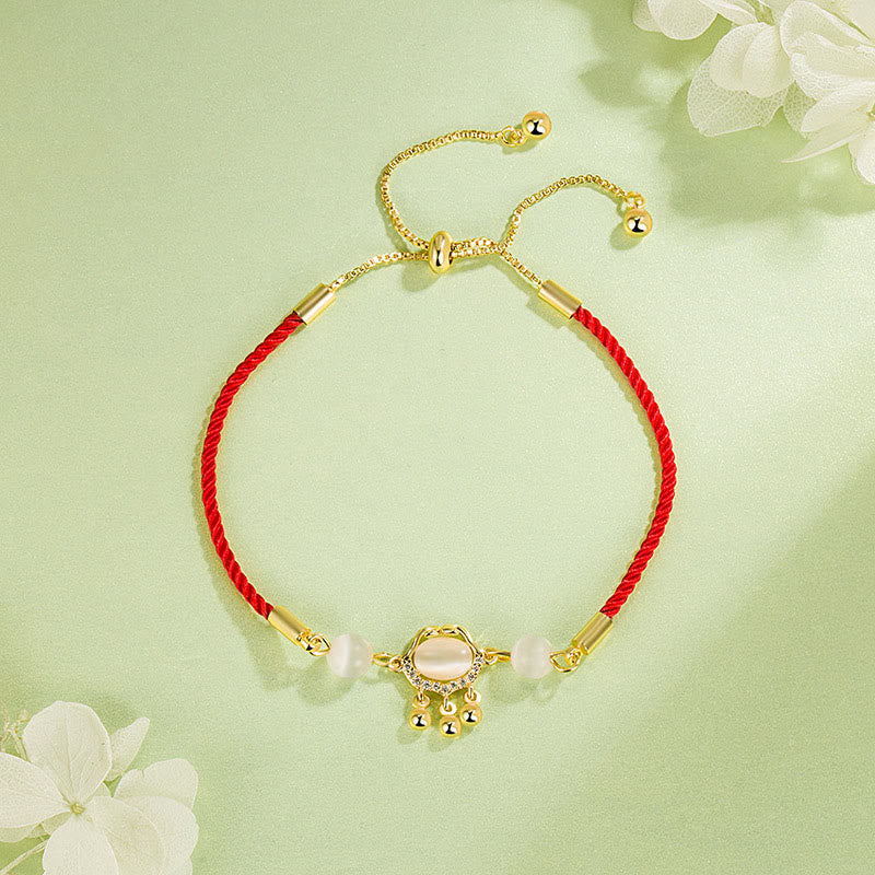 Braccialetto di protezione in rame placcato oro con ciondolo a forma di lucchetto cinese Buddha Stones filo rosso occhio di gatto - Cordino rosso (circonferenza del polso: 14-22 cm) - image 0