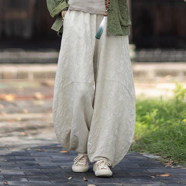 Buddha Stones Fall Jacquard Camicia a maniche lunghe con bottoni a rana da donna, pantaloni, abbigliamento in cotone e lino - Pantaloni beige - US4, UK/AU8, EU36-38 (F) - image 29
