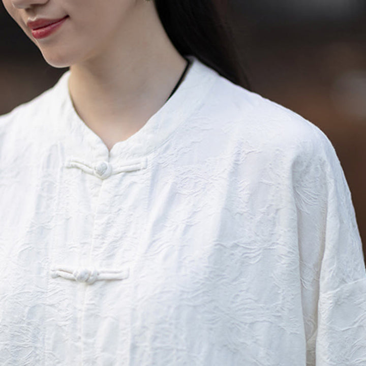 Buddha Stones Fall Jacquard Camicia a maniche lunghe con bottoni a rana da donna, pantaloni, abbigliamento in cotone e lino - image 21