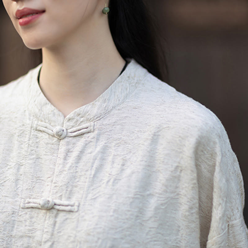 Buddha Stones Fall Jacquard Camicia a maniche lunghe con bottoni a rana da donna, pantaloni, abbigliamento in cotone e lino - image 27