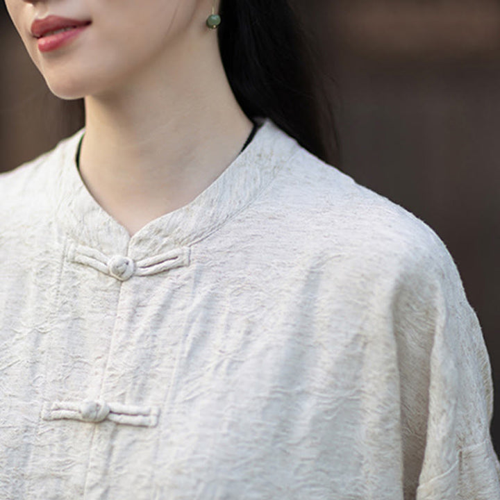 Buddha Stones Fall Jacquard Camicia a maniche lunghe con bottoni a rana da donna, pantaloni, abbigliamento in cotone e lino - image 27