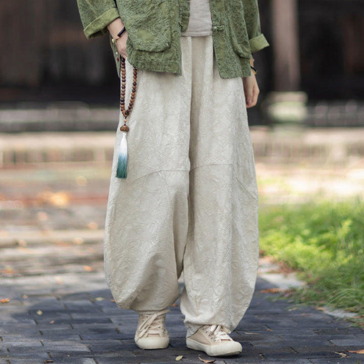 Buddha Stones Fall Jacquard Camicia a maniche lunghe con bottoni a rana da donna, pantaloni, abbigliamento in cotone e lino - image 32