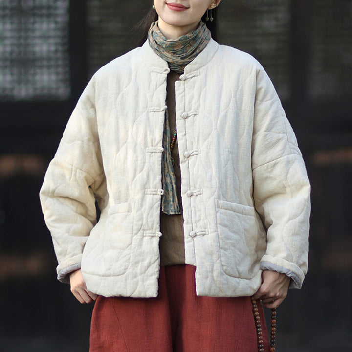 Giacca termica da donna in cotone ramiè con bottoni a rana, maniche lunghe, linee curve invernali , Buddha Stones, con tasche - Biancheria - US4， UK/AU8，EU36-44 (F) - image 14