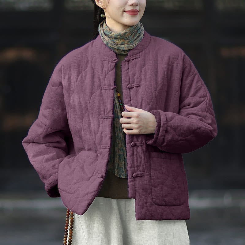 Giacca termica da donna in cotone ramiè con bottoni a rana, maniche lunghe, linee curve invernali , Buddha Stones, con tasche - Viola - US4， UK/AU8，EU36-44 (F) - image 38