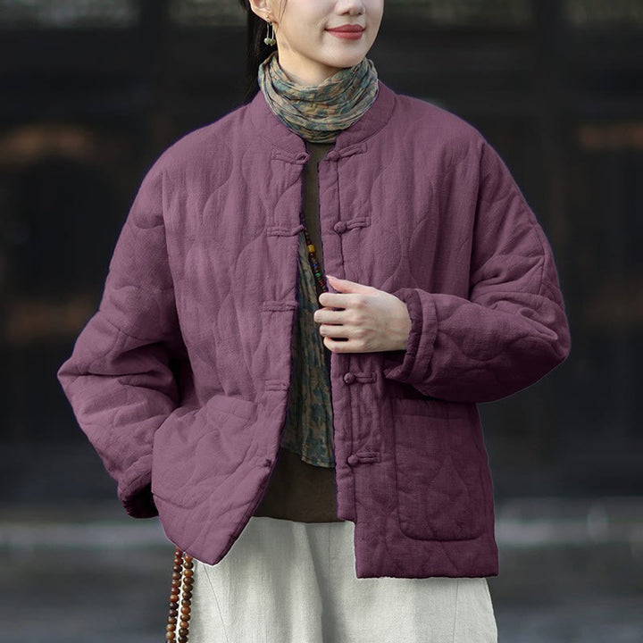 Giacca termica da donna in cotone ramiè con bottoni a rana, maniche lunghe, linee curve invernali , Buddha Stones, con tasche - Viola - US4， UK/AU8，EU36-44 (F) - image 38