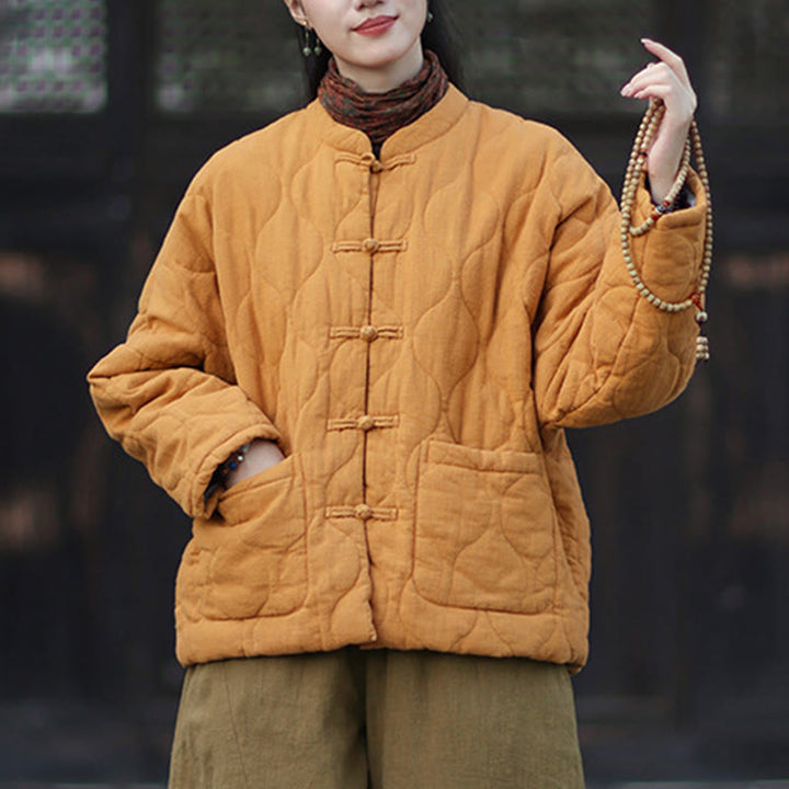 Giacca termica da donna in cotone ramiè con bottoni a rana, maniche lunghe, linee curve invernali , Buddha Stones, con tasche - image 10