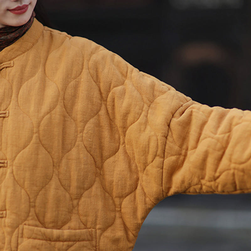 Giacca termica da donna in cotone ramiè con bottoni a rana, maniche lunghe, linee curve invernali , Buddha Stones, con tasche - image 12