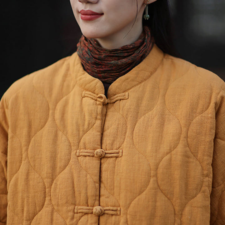 Giacca termica da donna in cotone ramiè con bottoni a rana, maniche lunghe, linee curve invernali , Buddha Stones, con tasche - image 11