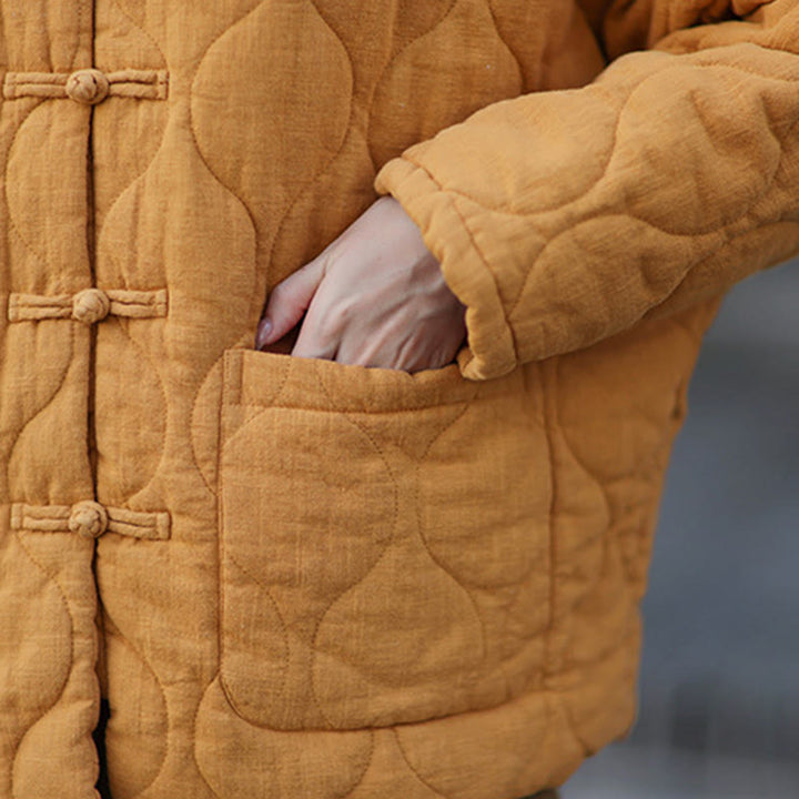 Giacca termica da donna in cotone ramiè con bottoni a rana, maniche lunghe, linee curve invernali , Buddha Stones, con tasche - image 13