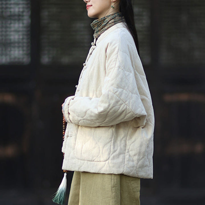 Giacca termica da donna in cotone ramiè con bottoni a rana, maniche lunghe, linee curve invernali , Buddha Stones, con tasche - image 17