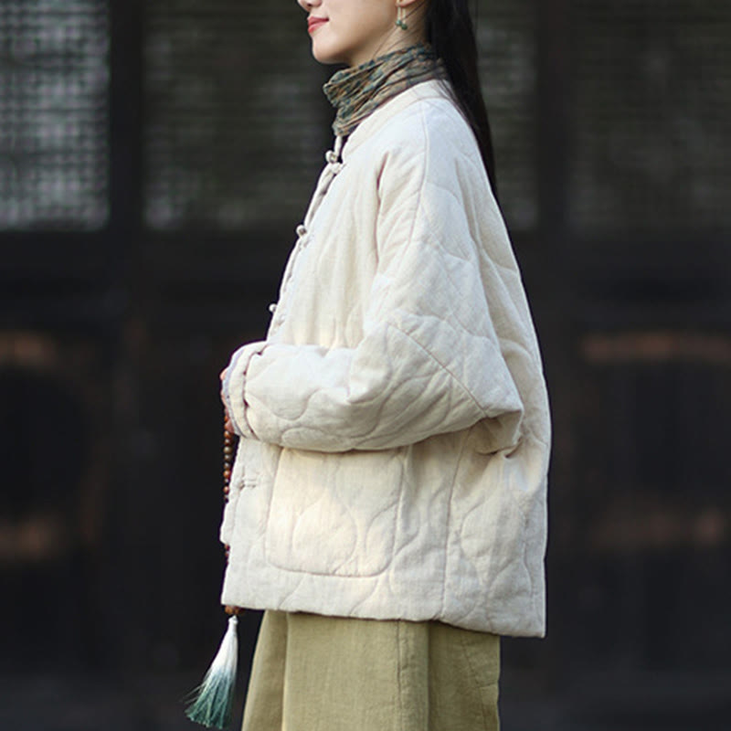 Giacca termica da donna in cotone ramiè con bottoni a rana, maniche lunghe, linee curve invernali , Buddha Stones, con tasche - image 17