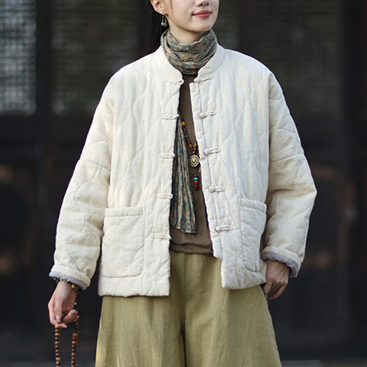 Giacca termica da donna in cotone ramiè con bottoni a rana, maniche lunghe, linee curve invernali , Buddha Stones, con tasche - image 26