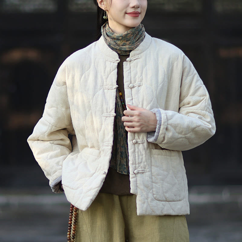 Giacca termica da donna in cotone ramiè con bottoni a rana, maniche lunghe, linee curve invernali , Buddha Stones, con tasche - image 15