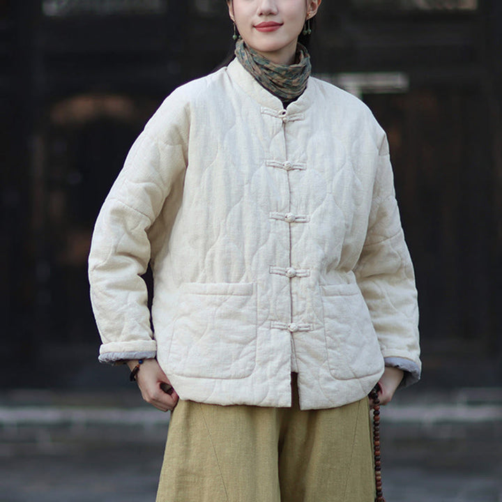 Giacca termica da donna in cotone ramiè con bottoni a rana, maniche lunghe, linee curve invernali , Buddha Stones, con tasche - image 22