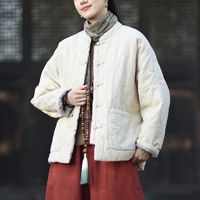 Giacca termica da donna in cotone ramiè con bottoni a rana, maniche lunghe, linee curve invernali , Buddha Stones, con tasche - image 28