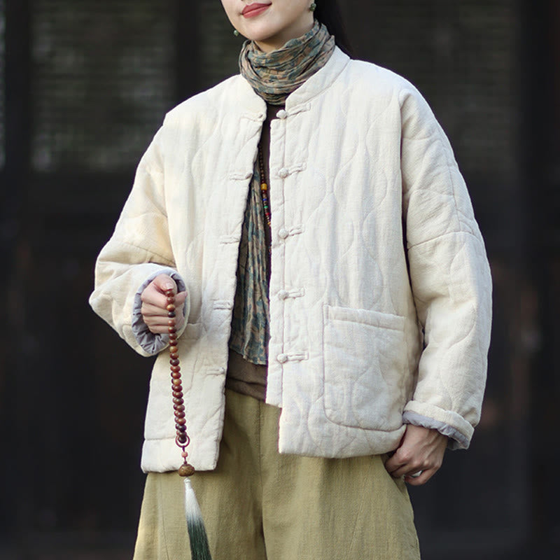 Giacca termica da donna in cotone ramiè con bottoni a rana, maniche lunghe, linee curve invernali , Buddha Stones, con tasche - image 18