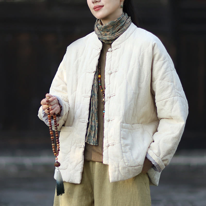 Giacca termica da donna in cotone ramiè con bottoni a rana, maniche lunghe, linee curve invernali , Buddha Stones, con tasche - image 23