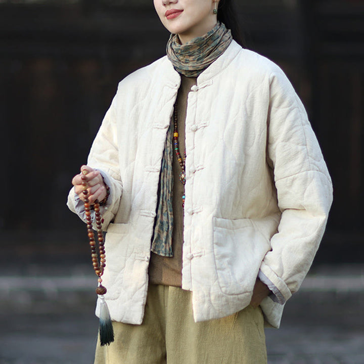 Giacca termica da donna in cotone ramiè con bottoni a rana, maniche lunghe, linee curve invernali , Buddha Stones, con tasche - image 23