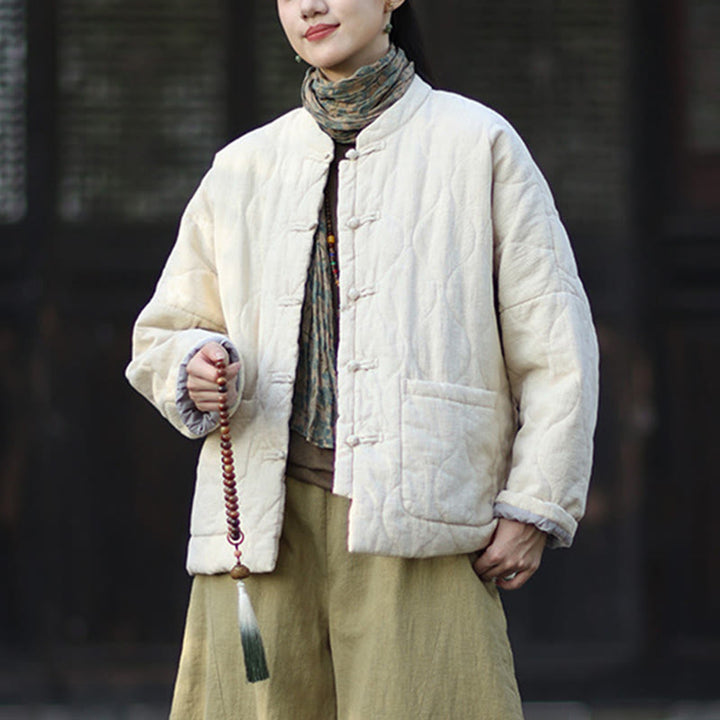 Giacca termica da donna in cotone ramiè con bottoni a rana, maniche lunghe, linee curve invernali , Buddha Stones, con tasche - image 25