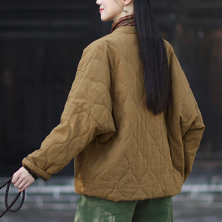 Giacca termica da donna in cotone ramiè con bottoni a rana, maniche lunghe, linee curve invernali , Buddha Stones, con tasche - image 32