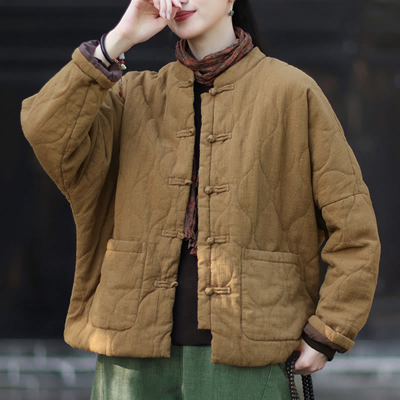 Giacca termica da donna in cotone ramiè con bottoni a rana, maniche lunghe, linee curve invernali , Buddha Stones, con tasche - image 33