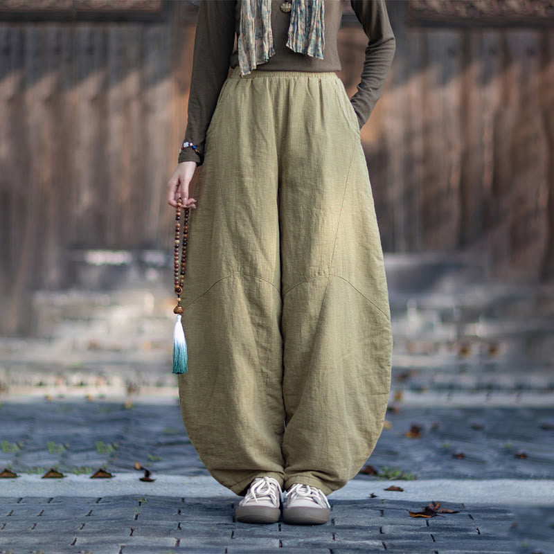 Pantaloni termici invernali da donna in cotone ramiè con elastico in vita Buddha Stones e tasche - PaleGoldenrod - US6, UK/AU10, EU38 (L) - image 0