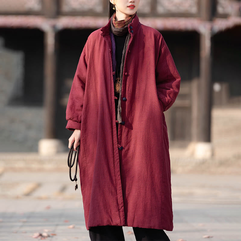 Cappotto termico invernale da donna in cotone ramiè con bottoni a rana e maniche lunghe, con tasche, Buddha Stones - Cremisi - US6，UK/AU10，EU38 (M) - image 10