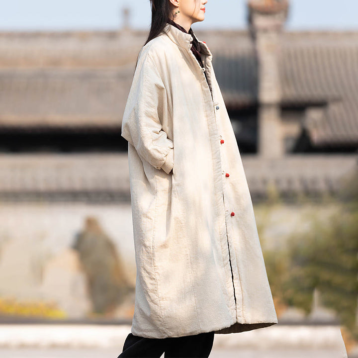 Cappotto termico invernale da donna in cotone ramiè con bottoni a rana e maniche lunghe, con tasche, Buddha Stones - image 3